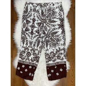 Banana Republic Women's 8 White Brown Floral Drawstring Cotton Capri Pants